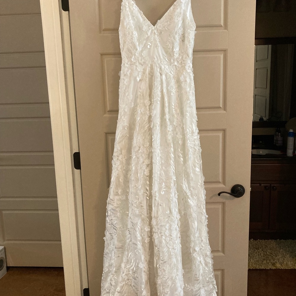 Gorgeous white Calvin Klein Gown with Floral Detailing